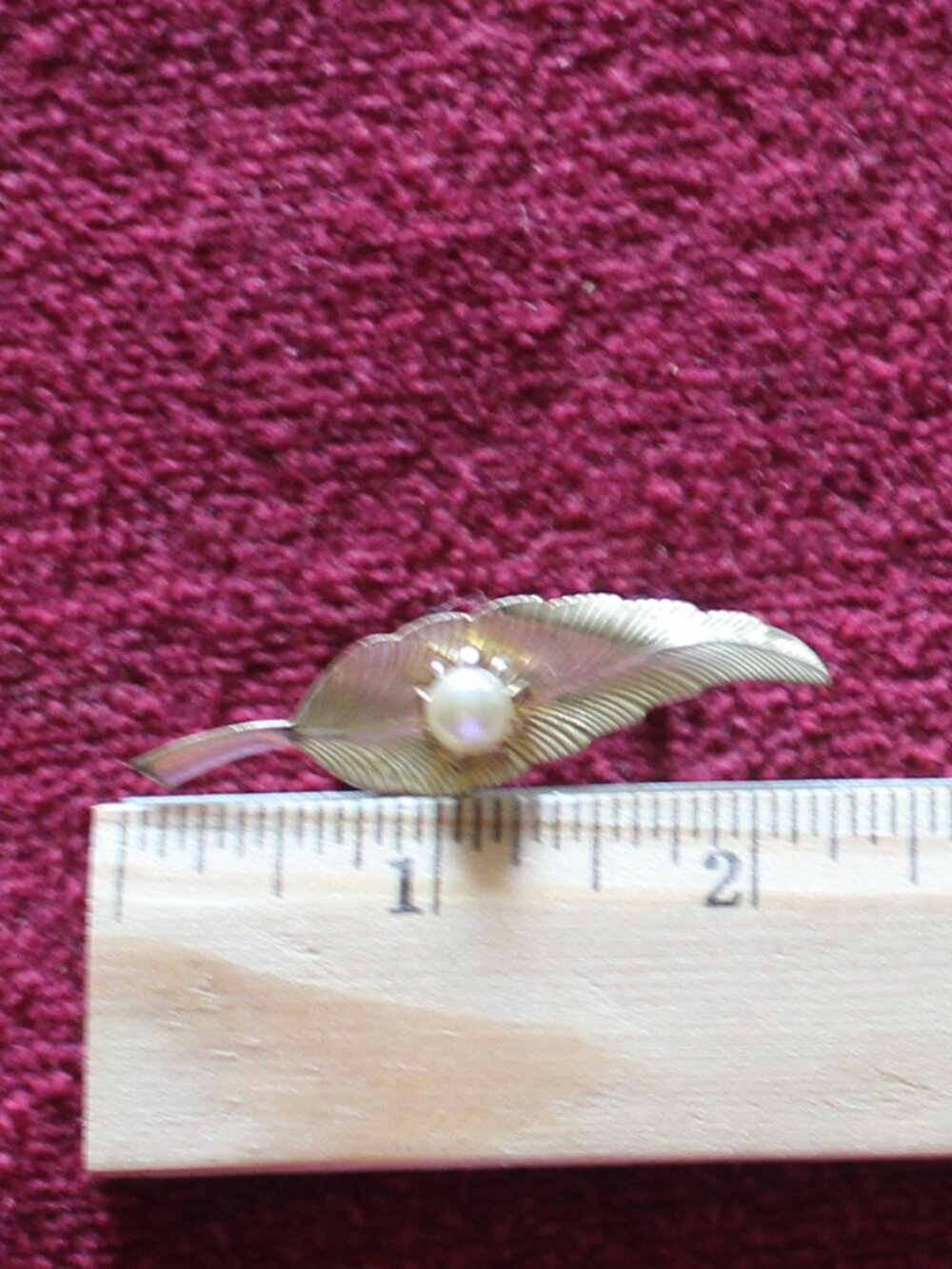 Vintage Faux Pearl and Golden Toned Feather Pin
